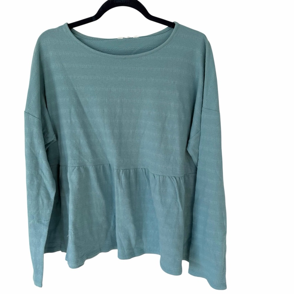 Time and Tru Womens Large Blue Long Sleeve Peplum Top Textured Knit